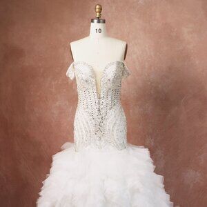 Darius Cordell - C2024-SMoore strapless beaded wedding gown w/ detachable skirt.
